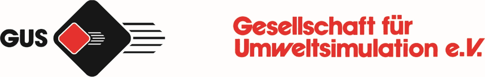 Logo der Gesellschaft für Umweltsimulation e.V. mit schwarzem und rotem Designelement.