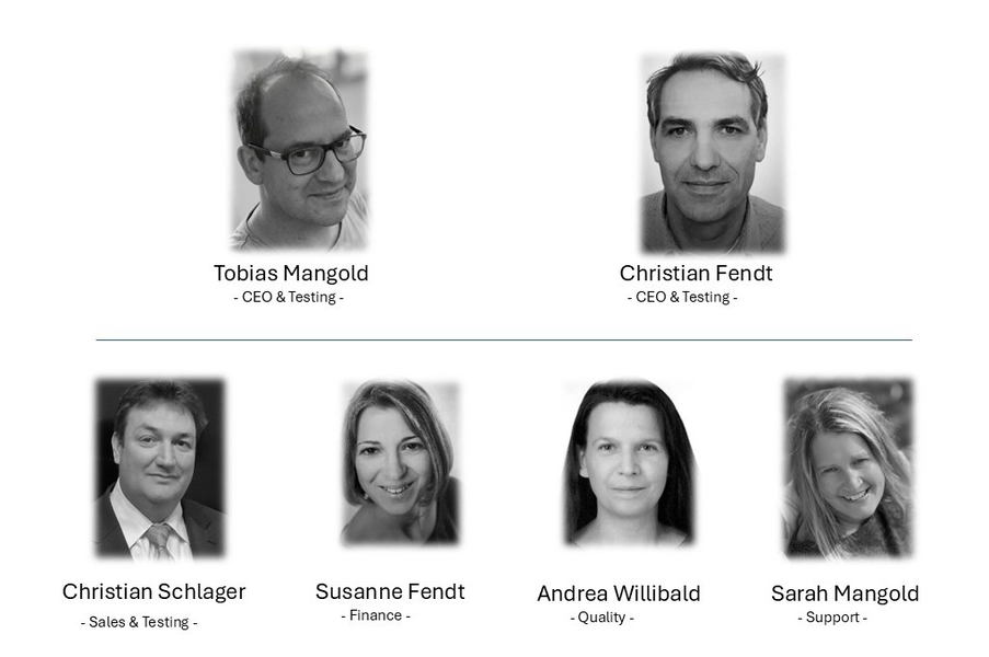 Teamfoto mit sechs Mitarbeitenden aus den Bereichen Management, Vertrieb, Finanzen und Support.